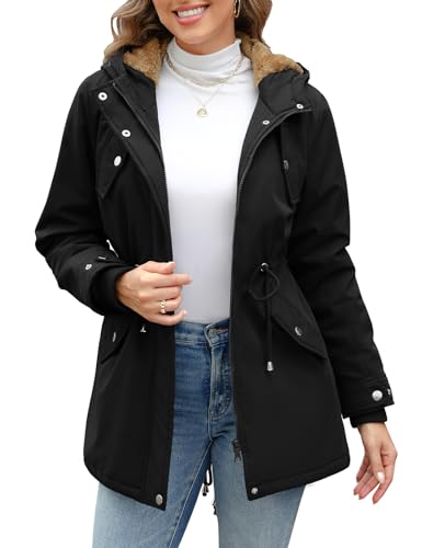 Vancavoo Winterjacke Damen Jacke Winter Warm Winterparka Gefüttert Mantel Parka Lang Wintermantel Elegant Wasserabweisend Outdoor,Schwarz,XL