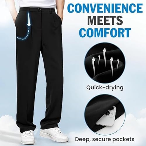 Fleurosta Mens Pants, Easemotions - Super Stretch Ice Silk Comfort Everyday Pants, Slim Fit Straight Leg Dress Trousers2