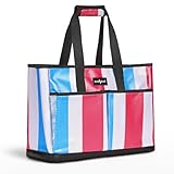 ZUXNZUX ビーチバッグ 防水 耐砂性 ユーティリティ トート 軽量 スタンドアップ構造 ファスナー開閉, レッド ブルー ストライプ, 2XL