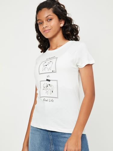 Image of Max Girl's Cotton Regular Fit Graphic Printed T-Shirt - Pack of 3