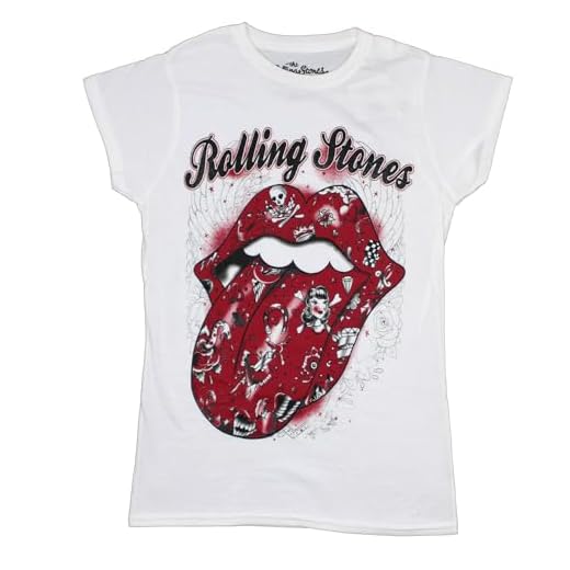 Rolling Stones Flash de Tatuaje de The Camiseta-Camisa, Blanco, 38 para Mujer