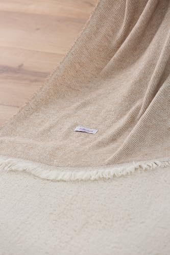 Extra weiche Baumwolldecke mit Streifenmuster, Mehrzweck-Tagesdecke für Sofa, Bett, dekorativer Bezug und Fular (Sandbeige, 120 x 180 cm), Beige Sand