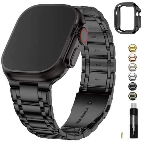 Image of Fullmosa Metal Bands With Case [Watch NOT Included] Compatible Apple Watch Strap 49mm,Steel Apple Watch Band for iWatch Ultra 3 /2 /1,49mm Black
