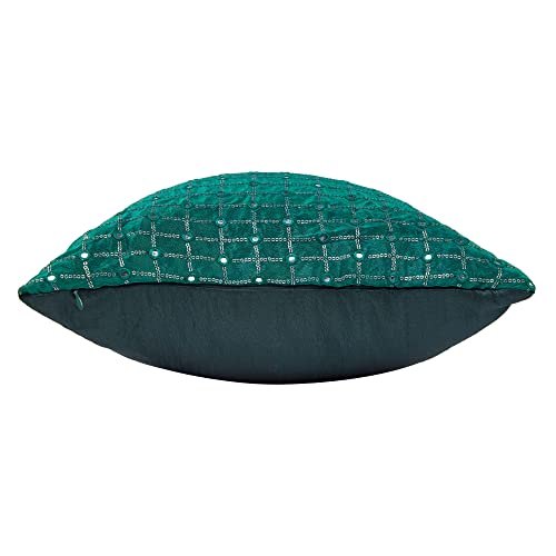 Image of Forest Green Cushion Cover 16x16 inches | Embroidered Cushion Covers Pack of 2 | Mirror Work Beaded Cushion Cover