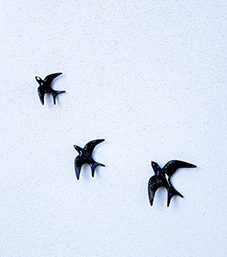 VOL DE 3 HIRONDELLES EN CÉRAMIQUE PEINT MAIN À ACCROCHER