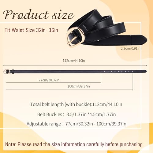 Women Leather Belt for Jeans Pants, 2 Pack Casual Waist Belt with Gold Buckle Fashion Ladies Waist Belt for Dresses,Jeans,and Shorts2