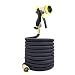 Podura Expandable Garden Hose with Double Latex Core Solid Brass Hose Connectors Comes with Hose Nozzle fit for Electric Pressure Washer for Garden Car Washing Pool (100Ft, Black)