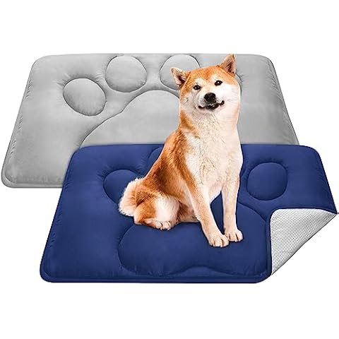 2 Pack Dog Crate Pad (23"x 36"), Dog Crate Mat with Anti-Slip Bottom, Dog Mats for Sleeping, Breathable Dog Crate Bed Kennel Pad, Washable Dog Bed Crate Mat, Navy&Grey Cover