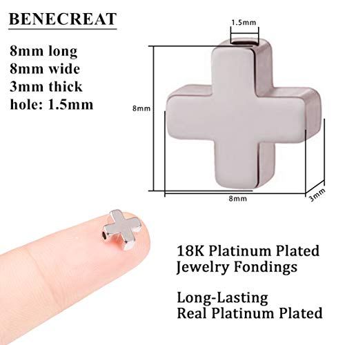BENECREAT 20PCS 18K Platinum Plated Cross Spacer Beads Metal Beads for DIY Jewelry Making Findings and Other Craft Work - 8x8x3mm - Image 2