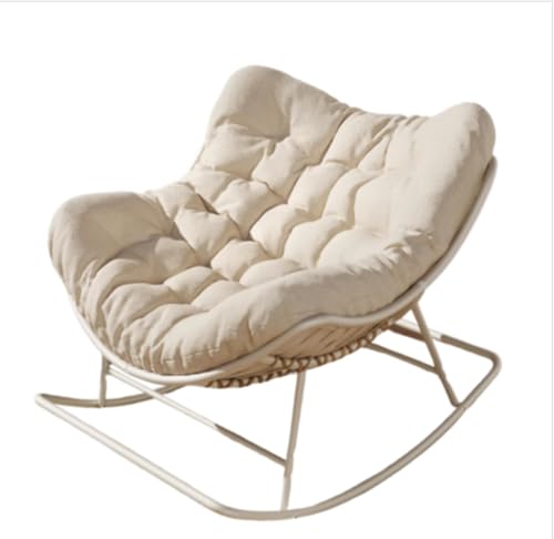 Chaise à bascule surdimensionnée en rotin tissé en forme d'œuf avec coussin, capacité de charge de 204 kg, utilisation en intérieur et en extérieur,...