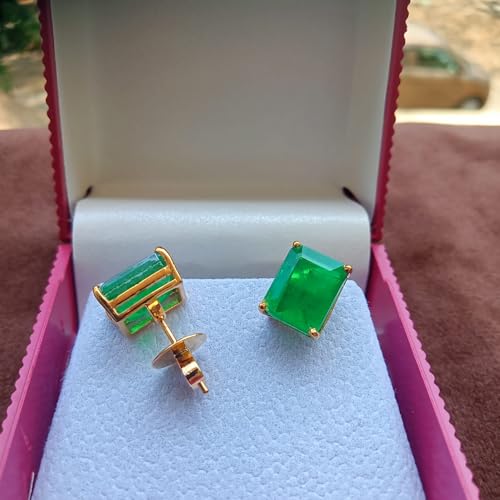 2.00Ct Green Emerald Solitaire Stud Earrings 14K Yellow Gold plated & Push Back3