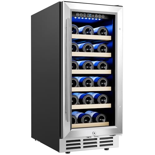 EUHOMY 15 Inch Under-counter Refrigerators, Single Zone Wine Fridge, Wine Refrigerator Digital Temperature Control, Freestanding Wine Chiller with Removable Shelves
