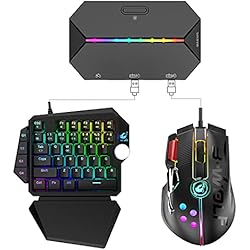 Teclado Y Mouse Iluminado Teclado mecánico RGB con cable USB+Joystick Gaming Mouse 12 botones 12000DPI+Conversor de controlador de juegos retroiluminado,adaptador LED TYPE-C/convertidor compatible con PS4/Xbox/Switch+Mouse Pad