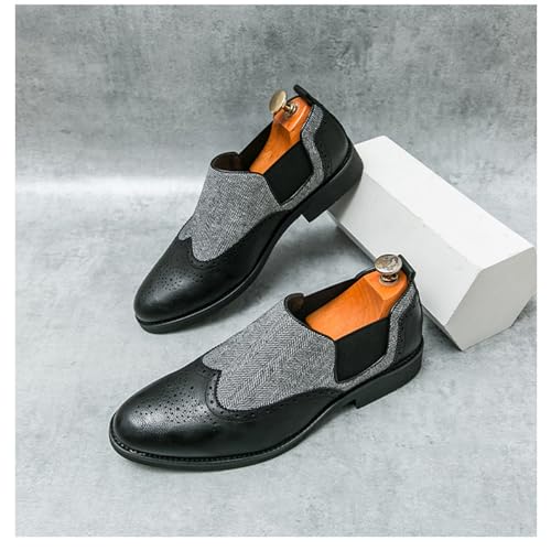 Mens Patchwork Two Tone Comfortable Slip On Dress Loafers Fashion Carving Punched Brogues Business Leather Shoes Round Toe Low Top Luxury Formal Walking Shoes 6
