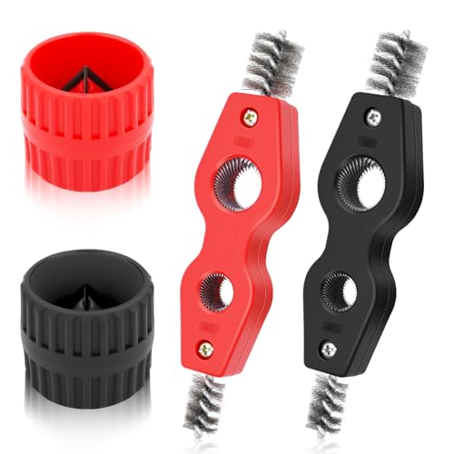 4 PCS 4 in 1 Copper Tubing Brush and Reamer 1/2 in and 3/4 in Copper Pipe Cleaner Inner-Outer Reamer Pipes and Pipe Deburring Brush for PVC PPR Brass Aluminum Pipes