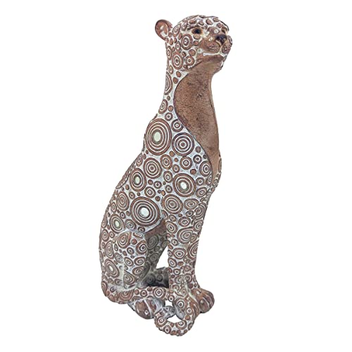 Figura Decorativa de Resina Leopardo Sentado con Cristales Adornos y Esculturas. Animales. Regalos Originales. Decoración Hogar. 14 x 11 x 30 cm
