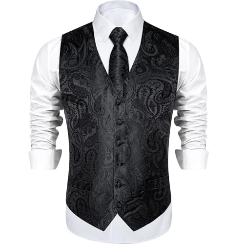 Men’s Paisley Formal Vest Set Suit Waistcoat with Necktie, Bow Tie, Pocket Square & Cufflinks for Wedding,Tuxedo4