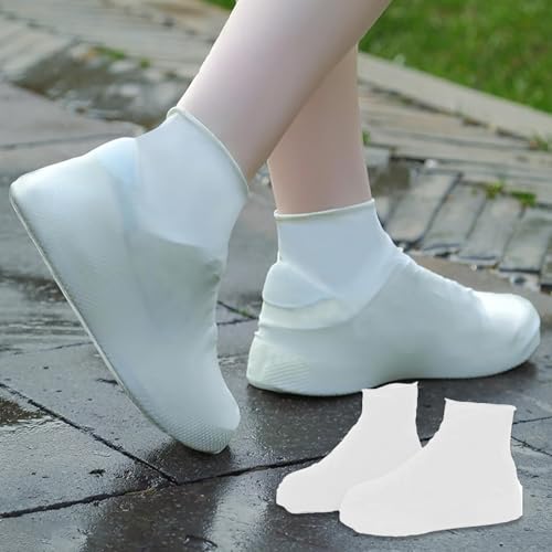 Waterproof Shoe Covers, Elastic and Reusable Shoe Protector for Rain and Wet Weather, Universal Size Fits Shoes Size 40-47, White