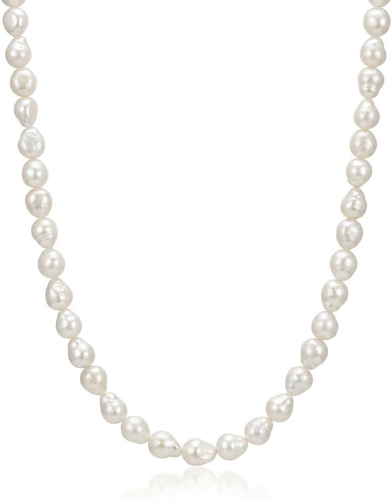 White 8-9mm Baroque Freshwater Pearl Endless Necklace For Women 24-36"