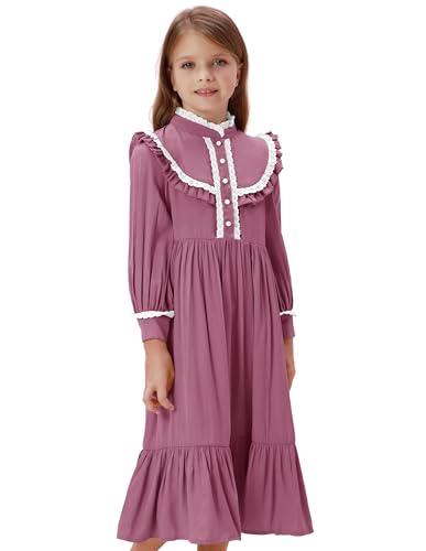 Scarlet Darkness Girls Dresses Long Sleeve Casual High Neck Girl Dress Children Kids Ruffle Trim Outfits4