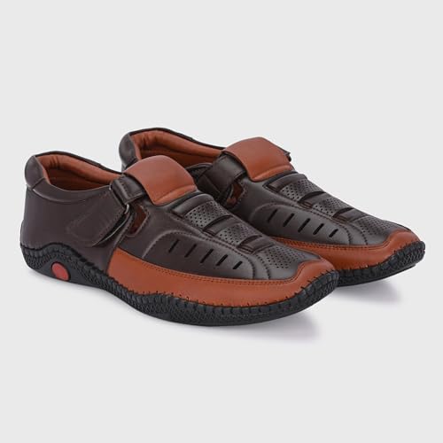 Image of Centrino Men's Fisherman Sandals | Cushioned Insole & Hook & Loop Straps | Trendy Sporty Design with Premium Upper | Closed-Toe Sandals for Travel & Walking (6618)