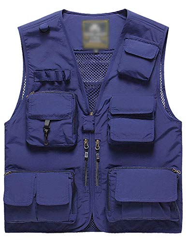 Men's Utility Fishing Photo Safari Work Travel VestMulti-Pocket Outdoor,Blue,Large