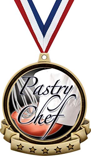Pastry Chef Medals - 2.5" Gold Culinary Medal Award Includes Red White and Blue Neck Ribbon, Great Chef Awards