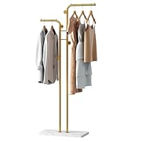 HOMEFORT Coat Rack, Freestanding Metal Coat Racks, Double-pole Clothes Hat Stand with 5 Hooks for Closet, Bedroom, Entryway, Living Room, Gold