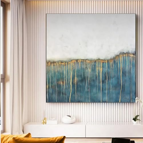 Peinture sur toile moderne bleu océan décoration murale cadre 90x90