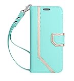 FYYSamsung Galaxy S8+ Plus Case, [RFID Blocking wallet] [Makeup Mirror] Premium PU Leather Samsung Galaxy S8 Plus Wallet Case with Cosmetic Mirror and Hand Strap Mint Green