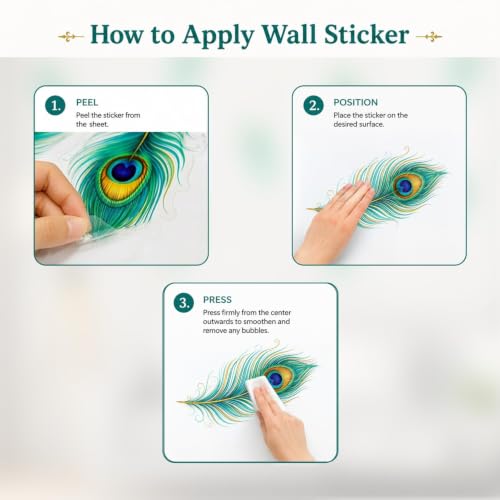Image of SpecialYou Peacock Feather Wall Stickers Set for Home, Living Room, Home Decor, Mandir Decorations Items for Pooja, Mor Pankh Krishna Sticker-8pcs
