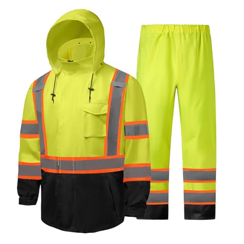 Hi Vis Rain Jackets for Men Reflective Waterproof High Visibility Class 3 Safety Rain Coat with Black Bottom