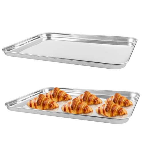 2 Stück Backblech, 26,5 x 20 x 1,2cm Edelstahl Grillschale Kuchenblech, Rechteckig Edelstahl Ofenblech, Rechteckige Ofenblech Fettpfanne, Spülmaschinengeeignet, für Backen, Kochen, Servieren