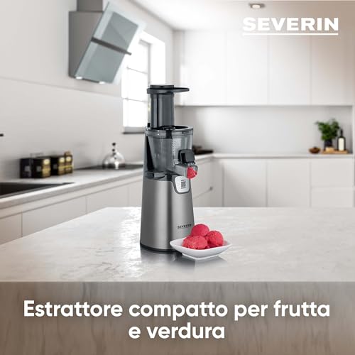 SEVERIN ES 3571 Slow juicer 1 L da 150 W, Estrattore frutta e verdura senza lame a bassa velocità, Estrattore di succo con micro-setaccio e accessori facile da pulire, Acciaio - immagine 4