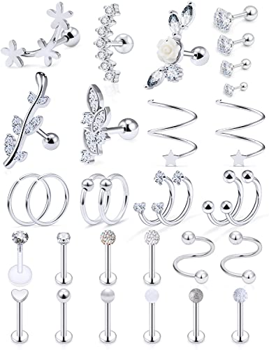 Yaalozei Cartilage Helix Tragus Earrings Piercing Jewelry for Women 16G Stainless Surgical Steel Forward Cartilage Helix Tragus Rook Daith Conch Ear Earring Stud Hoop Piercing Jewelry Women Men