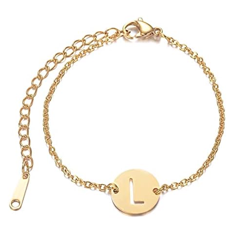 JMQJewelry Initial Bracelets for Women Gold Plated Alphabet Name for Women Adjustable Layered Link Chain Bracelets, Stainless Steel, stainless steel Cover