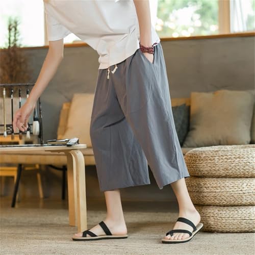Pohullan Chinese Style Men Linen Pants Men Wide Leg Trousers Male Hip Hop Joggers Calf-Length Pants4
