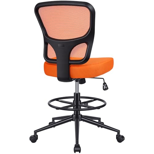 Image of Armless Drafting Chair Tall Office Chair for Standing Desk - Adjustable Height Mesh Ergonomic Drafting Stool with Foot Ring & Wheels, Rolling Counter Height Computer Chair for Home Office
