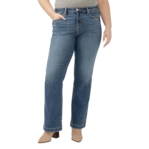 Silver Jeans Co. Women's Plus Size Avery High Rise Curvy Fit Trouser Leg Jeans