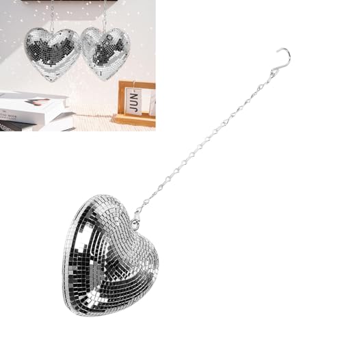 Bola espejada en forma de corazón, decoración reflectante de espuma con cadena y gancho, adorno para fiestas, bodas y eventos especiales (plata) miniatura 5