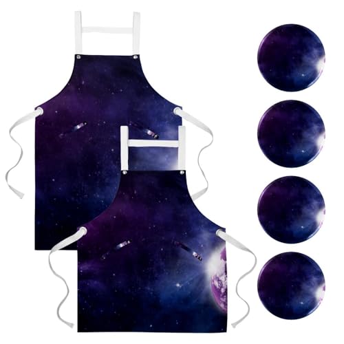 Lot de 2 tabliers de cuisine astronomie spatiale avec 4 broches de bar