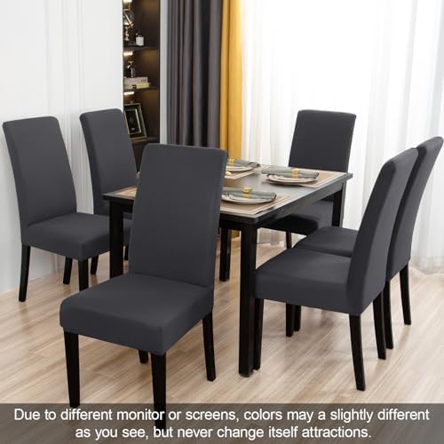 JQinHome 4 Pcs Dining Chair Slipcover, High Stretch Removable Washable Chair Seat Protector Cover for Home Party Hotel Wedding Ceremony (Grey) - 1