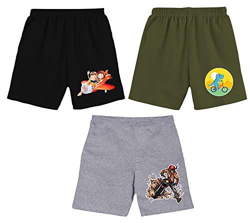 Image of JUGULAR Baby Boys and Girls Cotton Printed Shorts Pack of 3 (3 Year-4 Year, Multicolour)