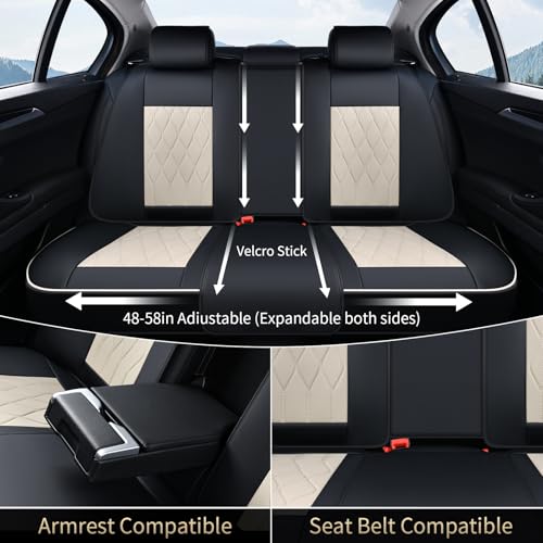 Image of FLORICH Car Seat Covers Front and Rear Seat Cover for Car Luxury Faux Leather Automotive Seat Covers Full Set Universal Car Seat Protector 5 Seats Fit for Most Cars Sedans Trucks SUV, Black&Beige