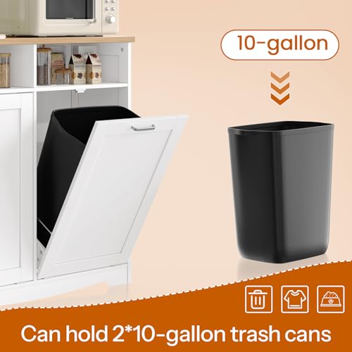 HOOBRO Double Tilt Out Trash Can Cabinet, 20 Gallon Kitchen Trash Bin Cabinet, Hidden Trash Storage with Open Compartments, Hidden Laundry Hamper, for Kitchen, Laundry, White and Natural WN04LJ01 by HOOBRO - Image 8
