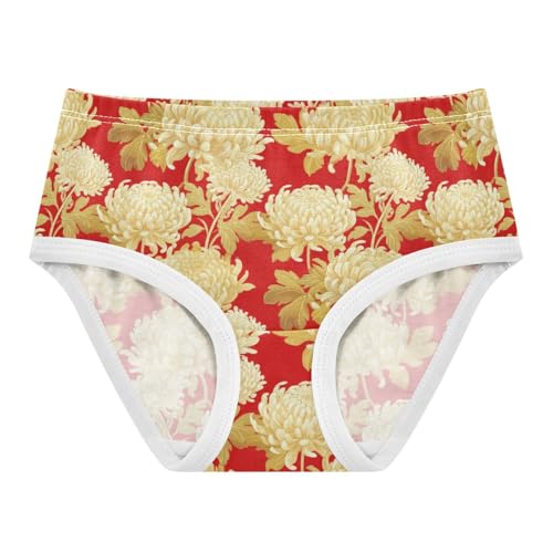 Joisal Chrysanthemum Leaf Ivory Red Cute Panties Girl Girls Underwear Toddler Cotton Pattern Undies Kids Briefs 2t