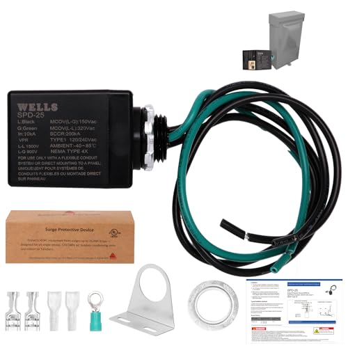 Wells 120/240V Universal Surge Protector for HVAC & Heat Pump - 25kA Type 1 SPD, 200kA SCCR, NEMA 4X/ IP66 Waterproof Outdoor Enclosure, TFMV Technology, Easy Installation (1-Phase, 3-Wire)