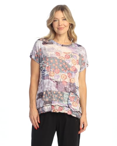 Jess & Jane Scrapbook Crushed Short Sleeve Pocket Tunic Top
