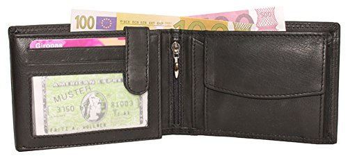 Preisvergleich Produktbild Herren Vollleder Geldbörse Geldbeutel Kombibörse Börse Doppelnaht Querformat schwarz