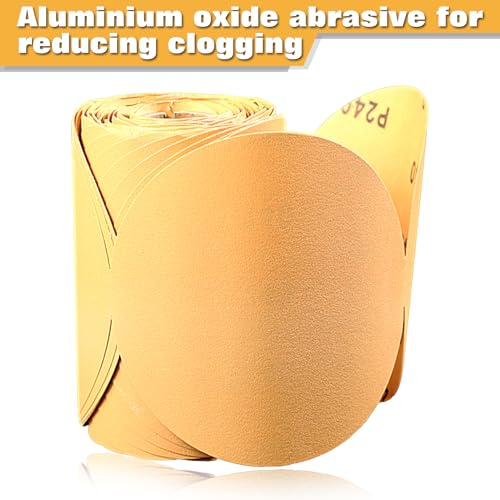 Image of SPEEDWOX 100 Pcs 240 Grit Sandpaper Roll 5 inch Round Sanding Discs Adhesive Back PSA Sticky Back No Hole Stick and Sand Sandpaper for Wood, Auto Body Repair, Marine, Paint, Metal and Plastics
